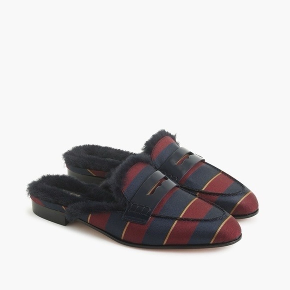 J. Crew Shoes Faux Fur Academy Penny Loafer Mule Stripe preppy old money